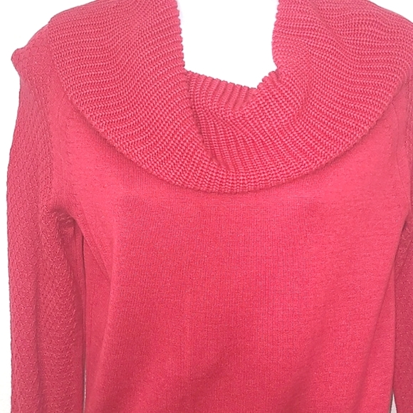 Rafaella Red Cowl Neck Sweater Cotton Blend Waffle Cable Knit Long Sleeve Small - Picture 3 of 6